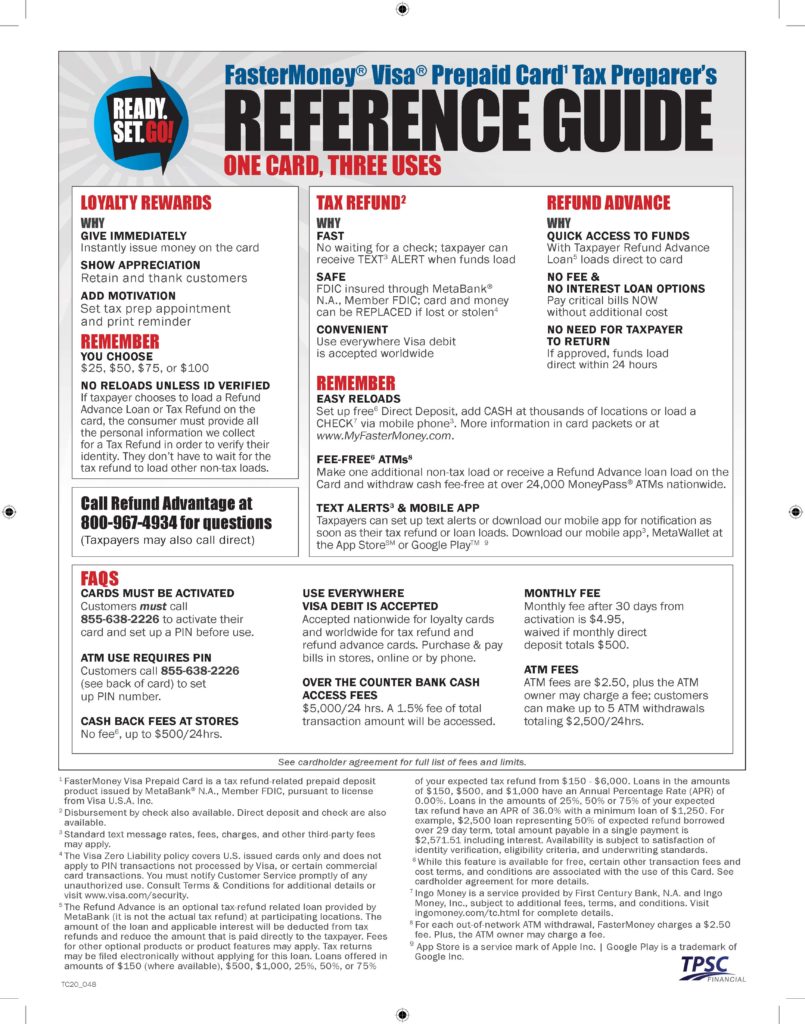 FasterMoney® Visa reference guide