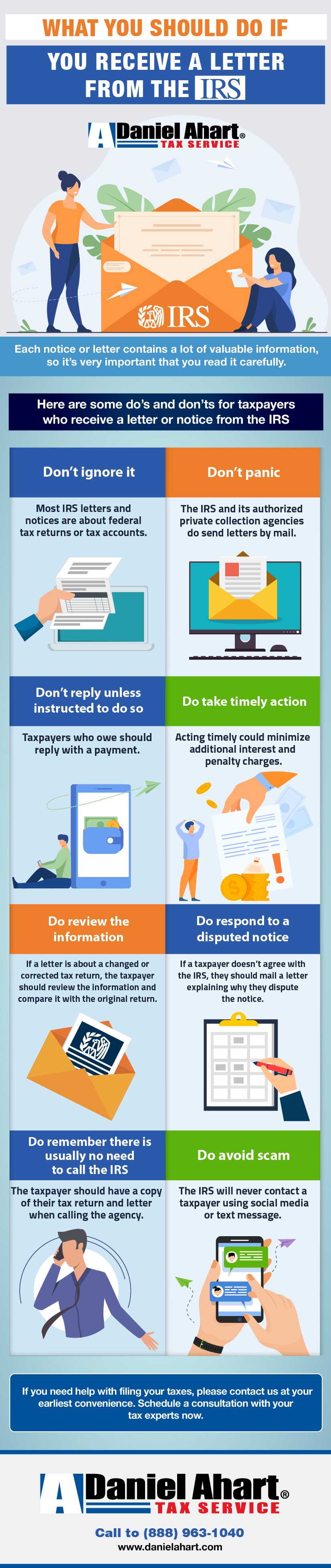 Here are some do’s and don’ts for taxpayers who receive a letter or notice from the IRS - Daniel Ahart