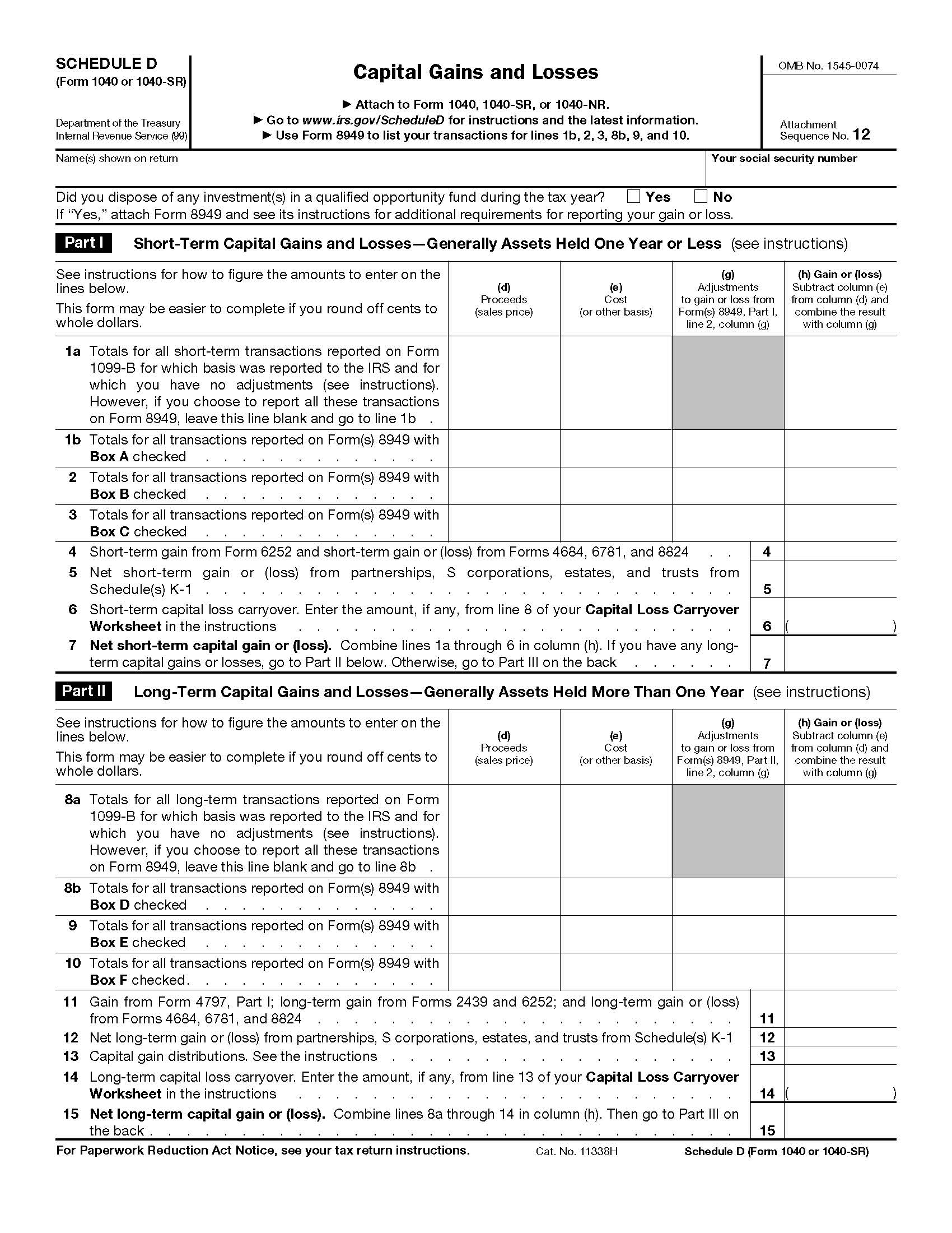 Schedule D Capital Gains and Losses